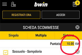 Inserimento importo app bwin