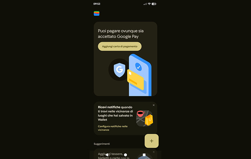 Schermata di accesso su smartphone al Google Wallet