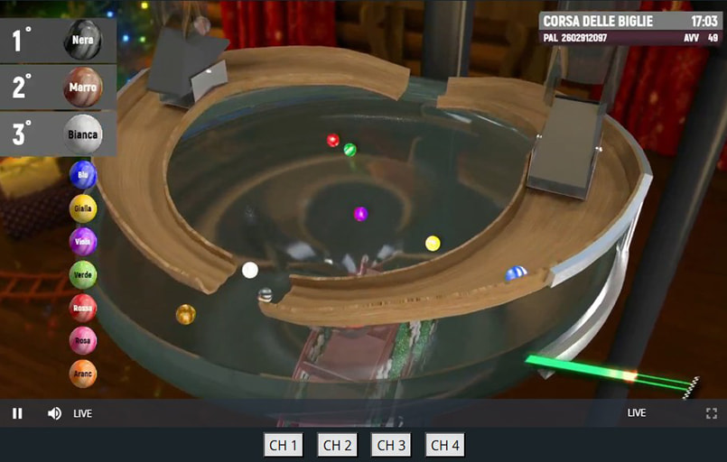 Lo screenshot di una corsa di biglie virtuali su AdmiralBet.