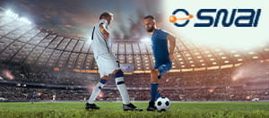 Giocatori di calcio in azione e il logo di SNAI