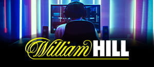 Un giocatore di eSports in azione e il logo di William Hill