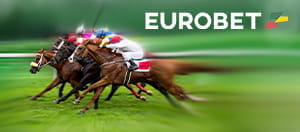 Una corsa di cavalli e il logo di Eurobet