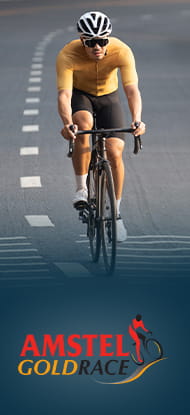 Ciclista in azione e logo dell'Amstel Gold Race