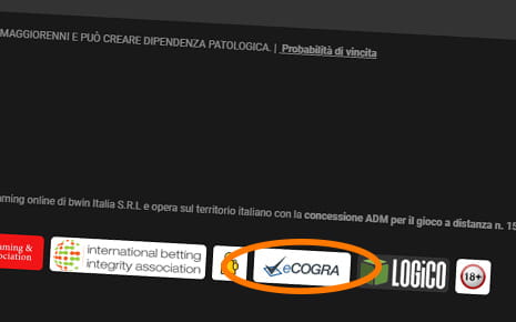 Il logo di eCOGRA in un sito di casinò online