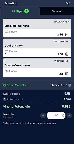 Apertura schedina con l'app Totosì