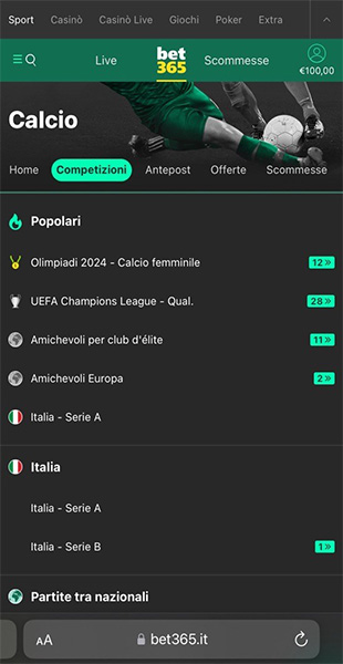 Sezione sport app bet365