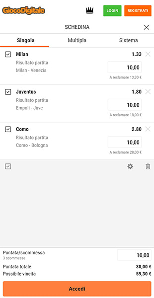 conferma schedina da app