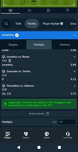 Conferma schedina da app