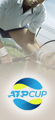 Tennista in azione e logo dell'ATP Cup