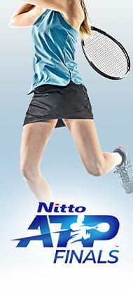 Tennista in azione e logo delle ATP Nitto Finals