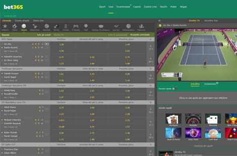 Una partita di tennis trasmessa in streaming da bet365