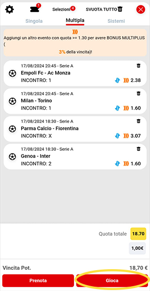 Gioca schedina dall'app di Betclic