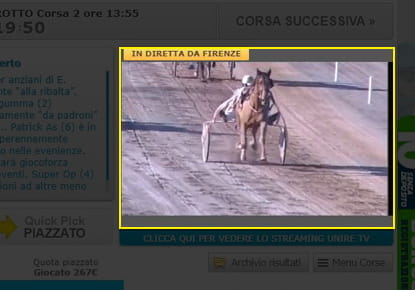 Le immagini di una gara di cavalli in streaming live su BetFlag