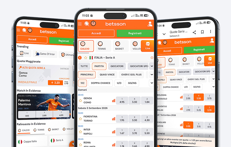 Uno screenshot della home page di Betsson della sezione scommesse