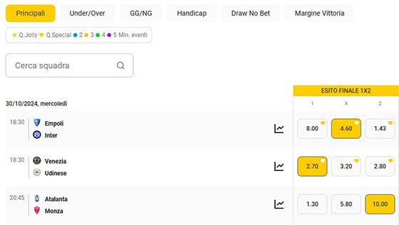 La selezione delle quote su Betzone