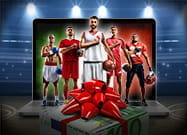 Alcuni atleti di diversi sport con un pacco regalo davanti