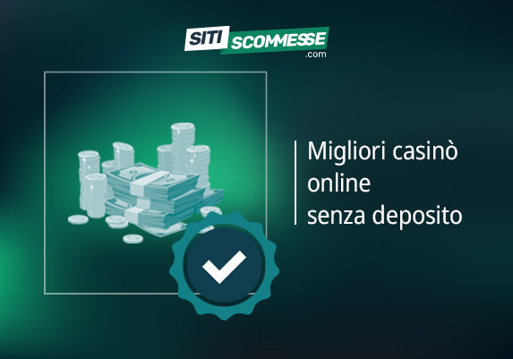 Il logo di sitiscommesse.com, la scritta Migliori casinò online senza deposito, con banconote e logo di verifica