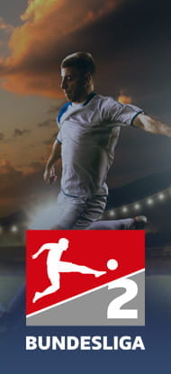 Un calciatore in azione e il logo della Bundesliga 2