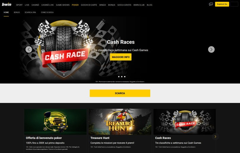 bwin poker: l’homepage con i collegamenti ad altre pagine poker