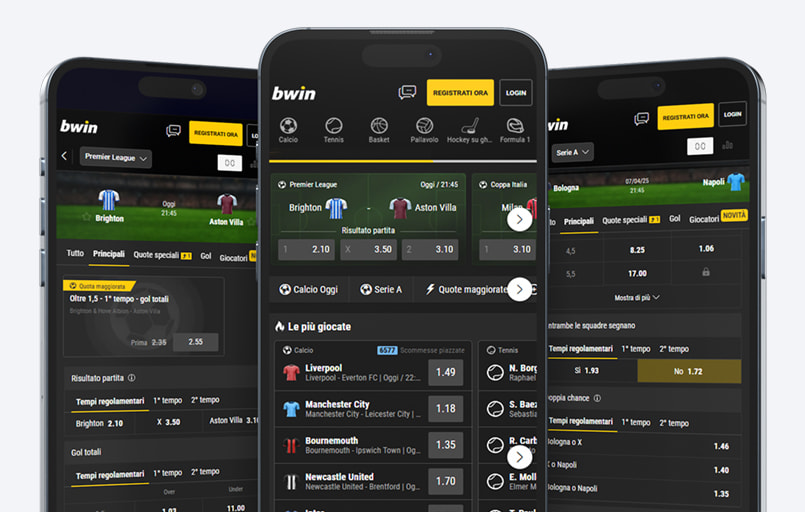 La homepage su sfondo nero di bwin