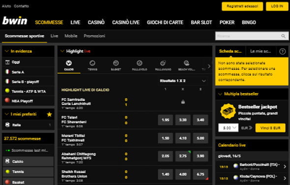 La home page della betting app iPad di bwin