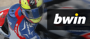 Un pilota di motociclismo in azione e il logo di bwin