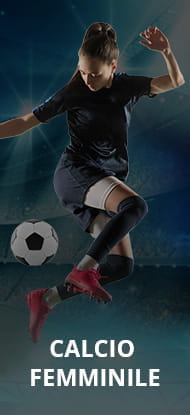 Una calciatrice in azione e la scritta Calcio Femminile
