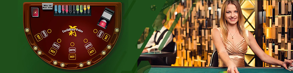 Un tavolo da Caribbean stud poker e una croupier