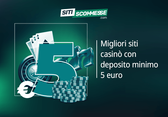 Logo Sitiscommesse, numero 5, monete e scritta migliori casinò con deposito minimo 5 euro