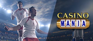 Alcuni calciatori in azione, in uno stadio in notturna, con il logo di CasinoMania
