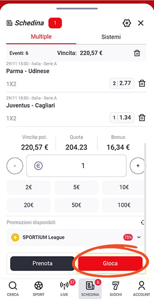 conferma schedina da app