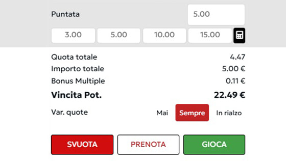 L'inserimento dell'importo e la conferma della giocata su Domusbet