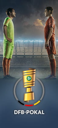 Giocatori di calcio in azione e il logo della Coppa DFB