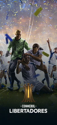 Giocatori di calcio esultano e il logo della Coppa Libertadores