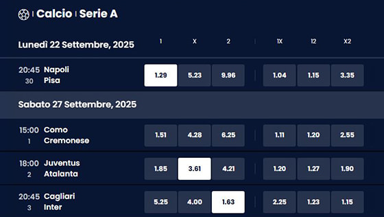 La selezione delle quote su Totosì