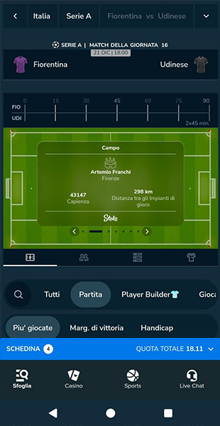 Visione quote di una partita