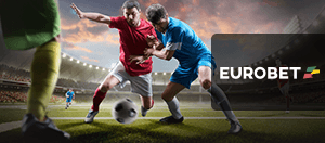 Due calciatori a contrasto durante una partita e il logo di Eurobet