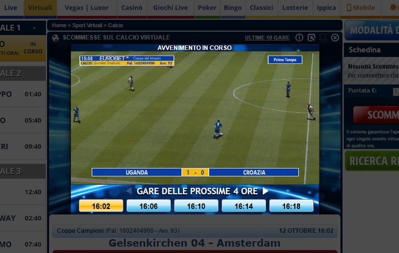 Come appare un incontro di calcio virtuale Eurobet