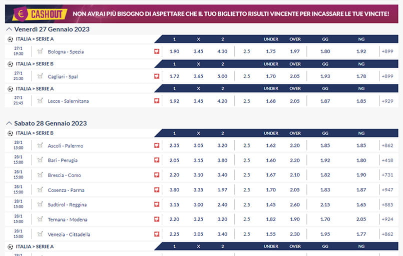 Le funzionalità cash out di Eurobet