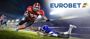 Un giocatore di football americano in azione e il logo di Eurobet