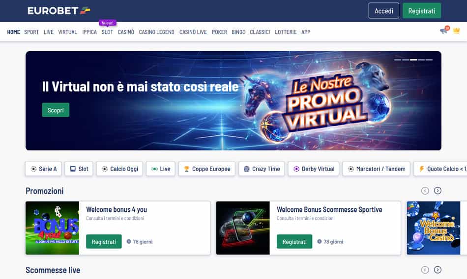 La home page di Eurobet