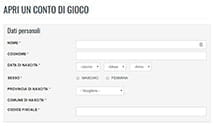 Il form per effettuare la registrazione su un sito scommesse di fantasy football