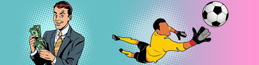 Un uomo che conta i soldi e un portiere in tuffo