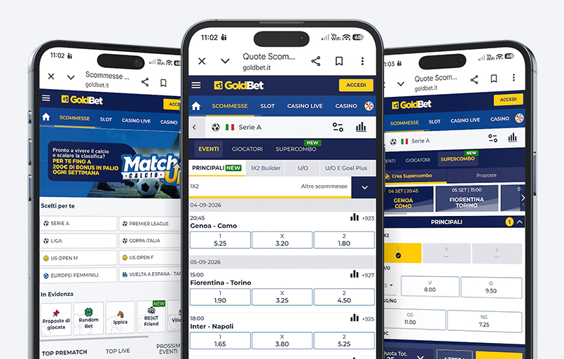 La homepage con la sezione scommesse di goldbet