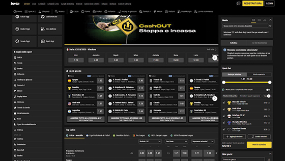 La home page di Bwin
