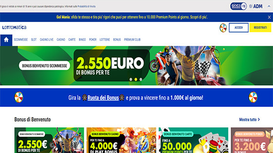 La pagina home di Lottomatica