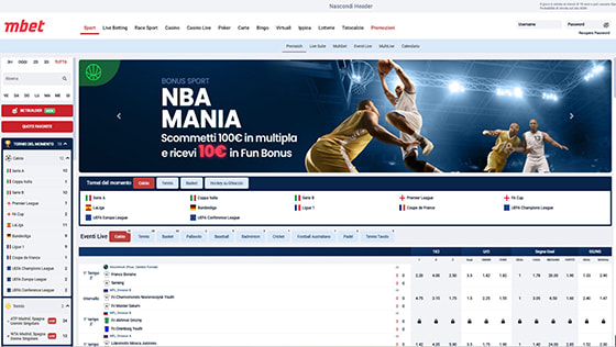 Home page di Marathonbet