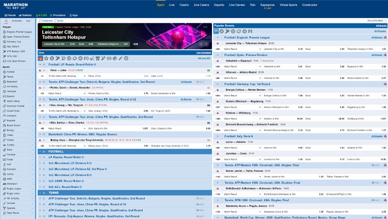 Home page di Marathonbet