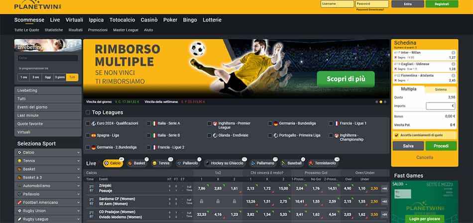 La home page di Planetwin365