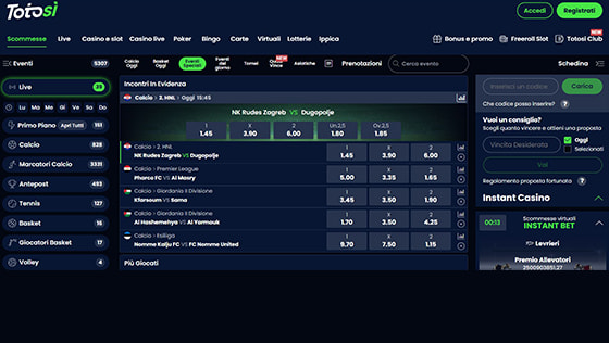 La pagina delle scommesse su Totosì